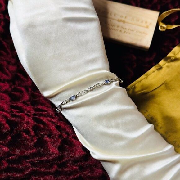 VINTAGE -10k Gold- Tanzanite & Diamond Bracelet - 7" -1CTTW- Tennis Style -3.5g - Picture 8 of 16